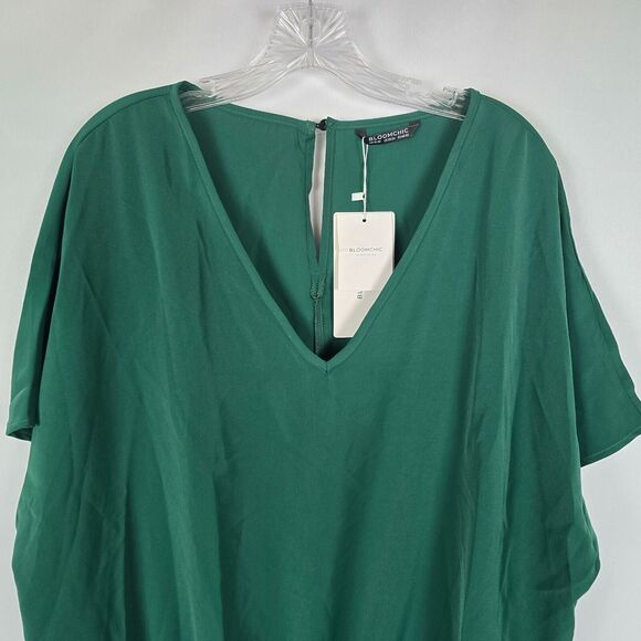 Bloomchic Bodysuit Women's 2X Green Short Sleeve V-Neck Back Cut Out NWT - Picture 2 of 10